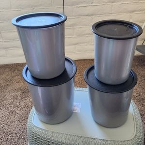 Tupperware Tall Canisters One-Touch Set of 4 (A B C D) silver  5 8 12 17 cups